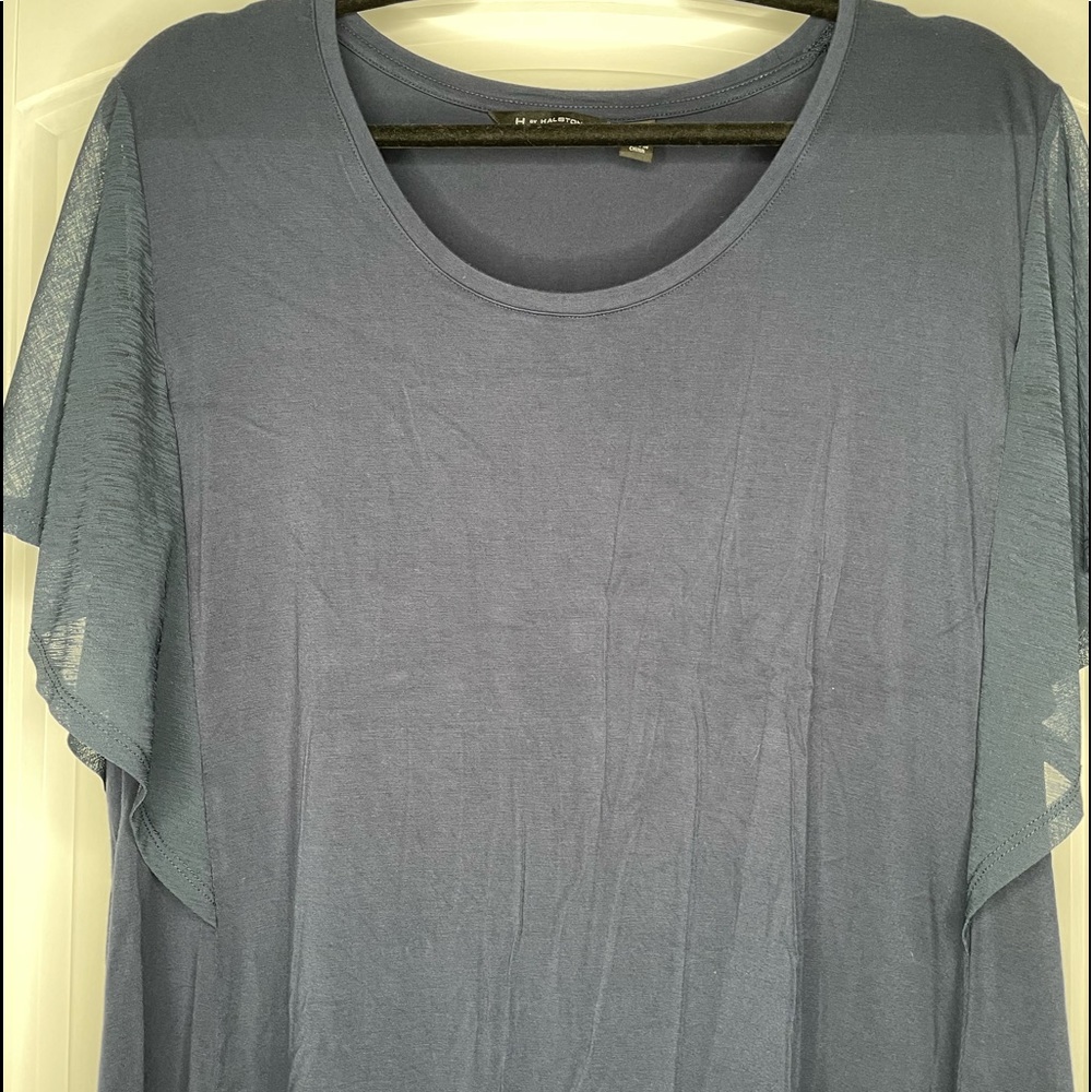 Halston from QVC Navy Flutter sleeve top SZ L